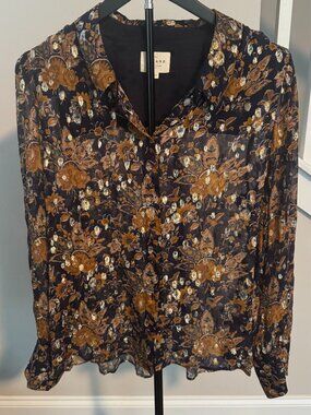 Sezane Tianna Silk Floral Button Down Chemise FR Size 44 US Size 12